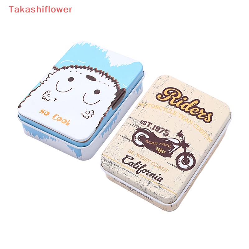 (Takashiflower) กล่องดีบุก ทรงสี่เหลี่ยมผืนผ้า ขนาดเล็ก พร้อมฝาปิด แบบพกพา สําหรับใส่ยา ลูกอม ของขวัญ