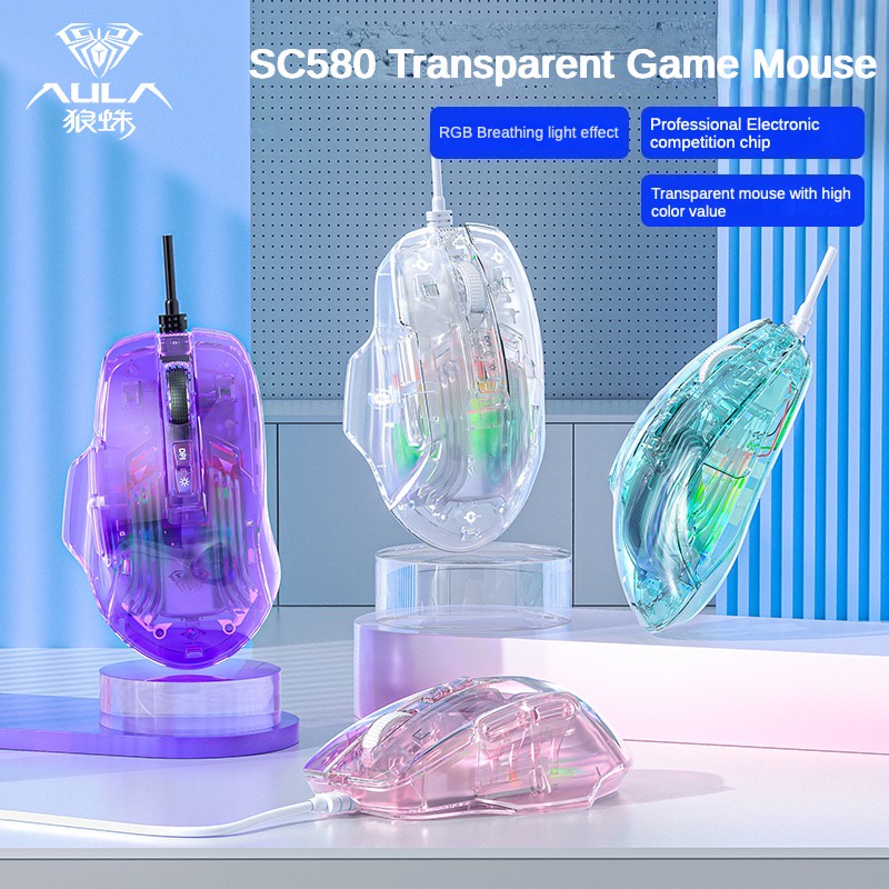 Aula S80 เมาส์เกมมิ่ง RGB Light Effect แบบใส ออกแบบตามสรีรศาสตร์