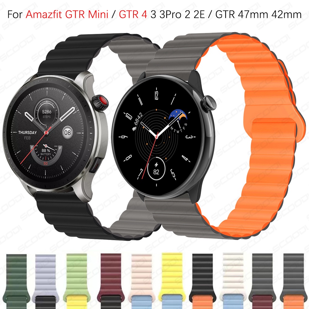 สายรัดซิลิโคนแม่เหล็กสําหรับ Huami Amazfit GTR Mini / GTR 4 / 3 / 3 Pro / 2 / 2e / GTR 47 มม. 42 มม. สร้อยข้อมือซิลิโคนแบบนุ่ม