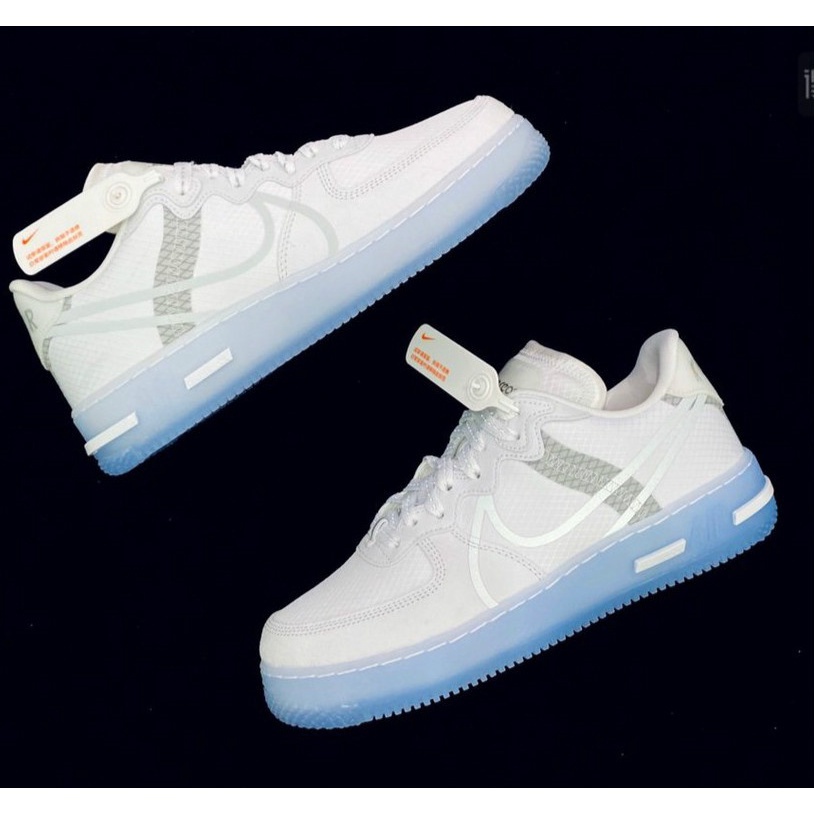 nike nike Air Force 1 React Air Force One AF1 Ice Blue Bone White รองเท้าผ้าใบสะท้อนแสงสีขาว EU36-4