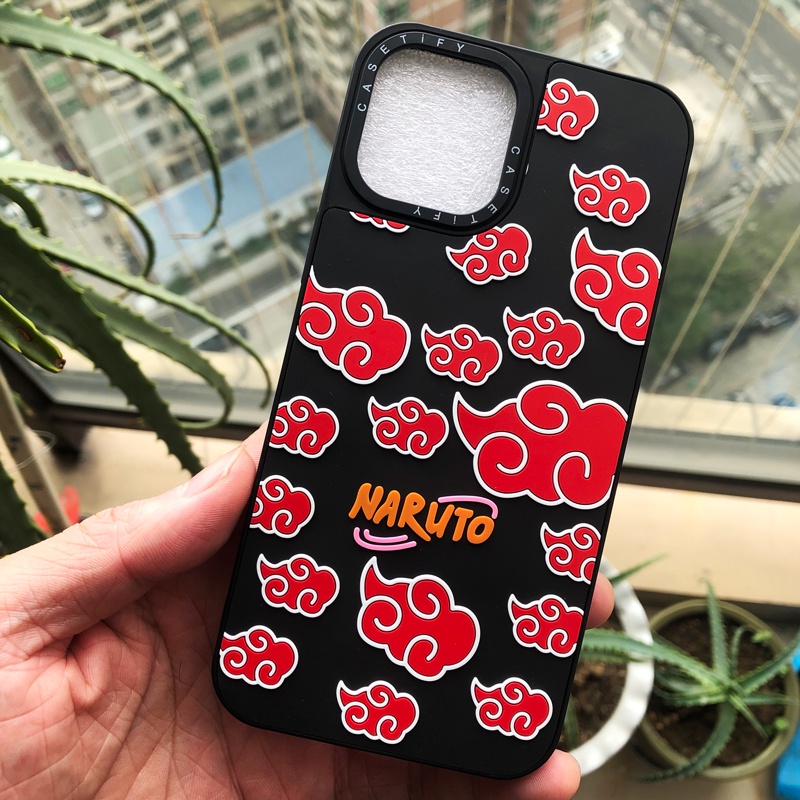 เคสโทรศัพท์มือถือ ซิลิโคน ลายการ์ตูนนารูโตะ เมฆมงคล สีแดง 3D สําหรับ iPhone 15 13 14 12 11 7 8 X XR XS 12mini 13mini