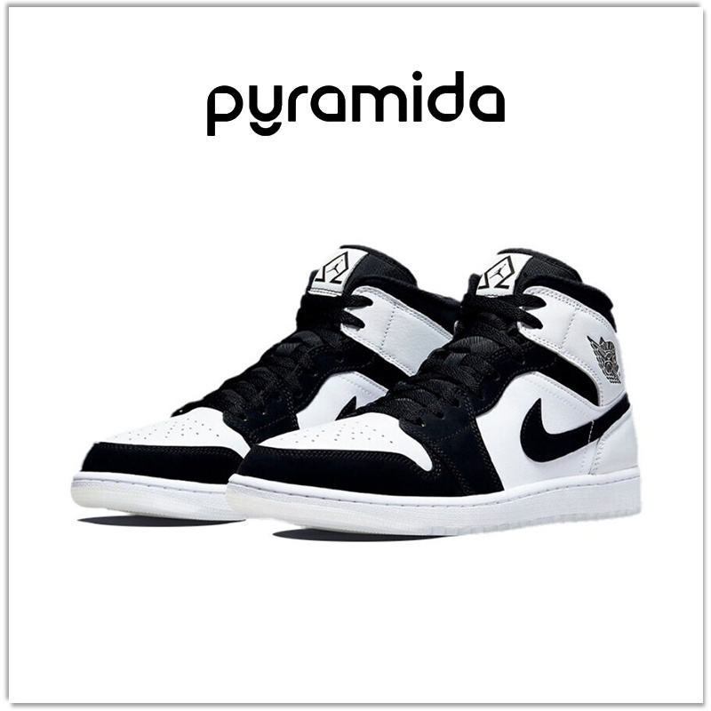 Nike Air Jordan 1 Mid SE AJ1 สีดำสีขาว Panda Diamond Beige สีขาว Coconut Milk Beige Blue Casual รอง
