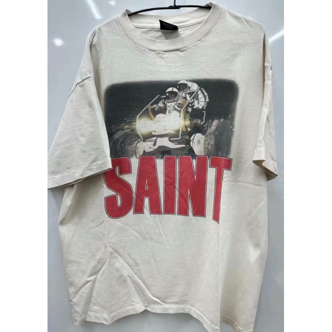 24ss ใหม่ เสื้อยืดแขนสั้นลําลอง ทรงหลวม พิมพ์ลายตัวอักษรอวกาศ Michaee Sa1nt สไตล์วินเทจ แฟชั่น สําหรับผู้ชาย และผู้หญิง