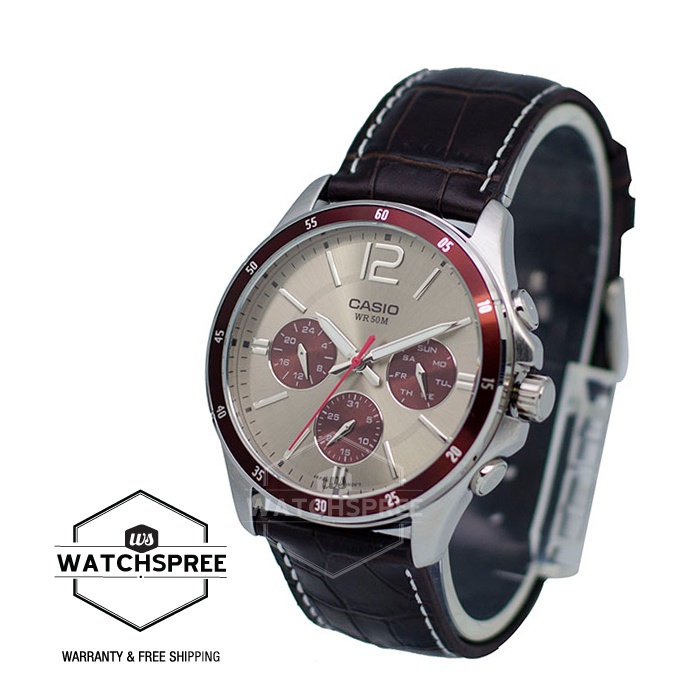Casio Men's Standard Analog Brown Leather Strap Watch MTP1374L-7A1 MTP-1374L-7A1