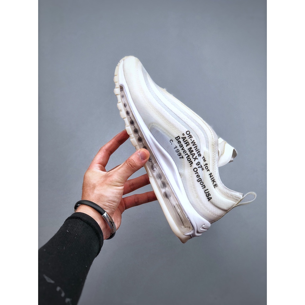 Off-White X Nike Air Max 97 Cushioning Soft Running Shoes Casual Sneakers For Men&amp;Women White/Black สบาย ๆ สบาย ๆ