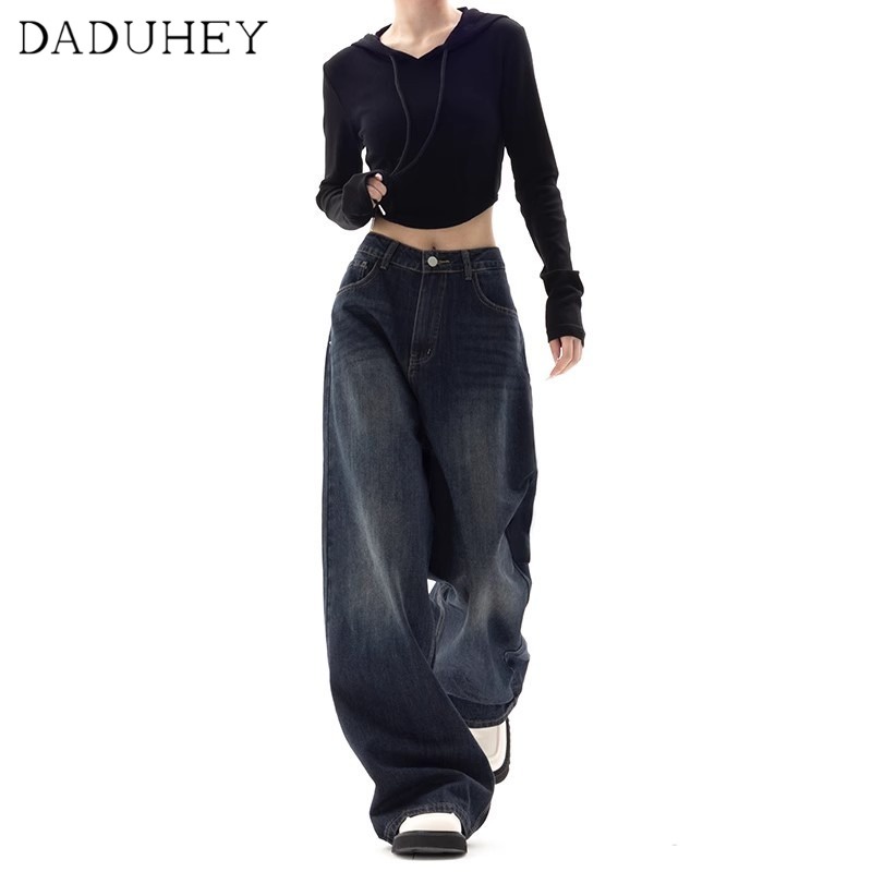 DaDuHey Women’s 2026 Spring and Autumn Vintage Jeans Loose Distressed Oversize Pants American All-Matching Wide Leg Mop Pants