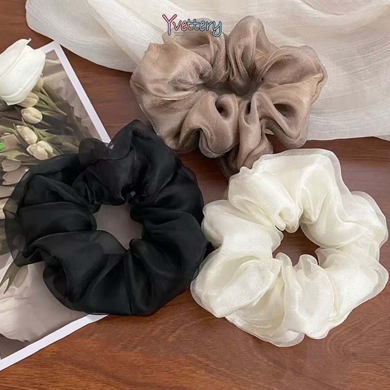 ราคาส่ง-เชือกผม Tulle สีทึบ Headwear ระดับไฮเอนด์ที่เรียบง่ายสง่างามส่งเร็วCOD