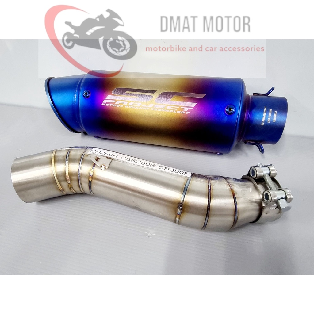 D ท่อสลิปออน สลิปออน CBR250R, CB300F, CBR300R ขนาด 2 นิ้ว งานสแตนเลสแท้ พร้อมปลายท่อ SC สีไทเท ปลายโ