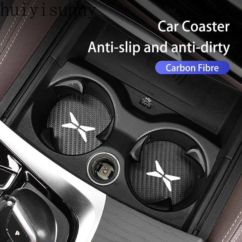 Hys 2 ชิ้นรถคาร์บอนไฟเบอร์รถไฟเหาะน้ําโลโก้เสื่อกันลื่นสําหรับ Xpeng P7 G3 G3i G9 P5 X2 N5 F30 H93 B