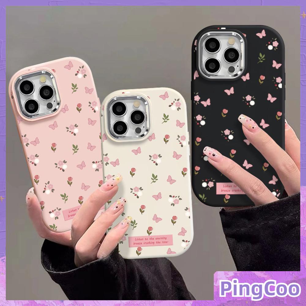 Pingcoo - เข้ากันได้สำหรับ เคสไอโฟน11 เคส iphone 11 15 pro max กรณีป้องกันลายนิ้วมือ TPU โลหะไฟฟ้ากรอบกล้องที่เรียบง่ายดอกไม้ผีเสื้อสีชมพูเข้ากันได้กับ iPhone 14 13 12 11 PRO MAX XR XS 7 8 PLUS
