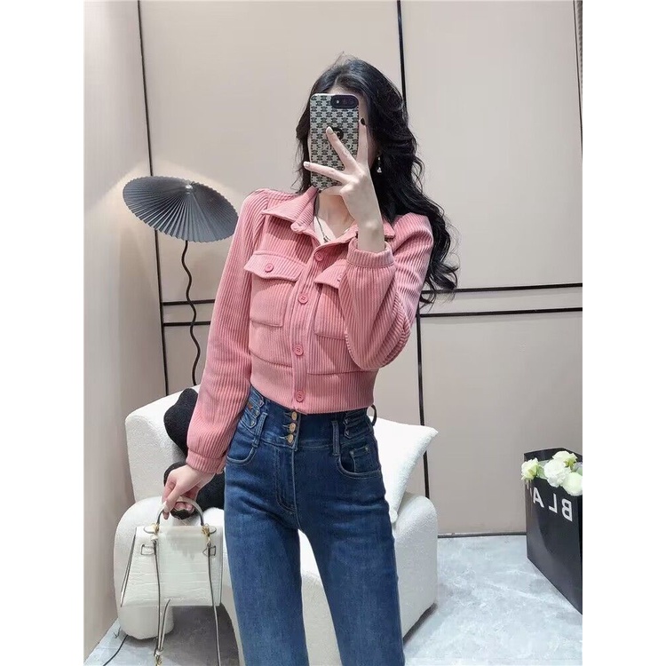 เสื้อแจ็กเก็ตแขนยาว ผ้าลูกฟูก คอปกโปโล เข้ารูป สีพื้น เข้ากับทุกการแต่งกาย แฟชั่นฤดูใบไม้ผลิ และฤดูใบไม้ร่วง สําหรับผู้หญิง