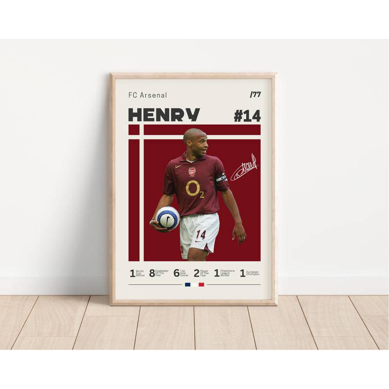 โปสเตอร์ผ้าใบ พิมพ์ลายฟุตบอล Thierry Henry FC Arsenal เหมาะกับของขวัญ สําหรับแฟนคลับ ตกแต่งผนัง