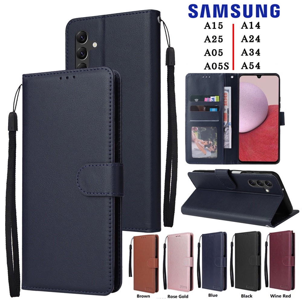 เคสฝาพับ แถมสาย ล็อคได้ Samsung A12 A03 A24 A34 A54 A14 A04 A04S A05 A05S A15 A25 เคสฝาพับหนัง เคสมีแม่เหล็ก ใส่บัตรได้