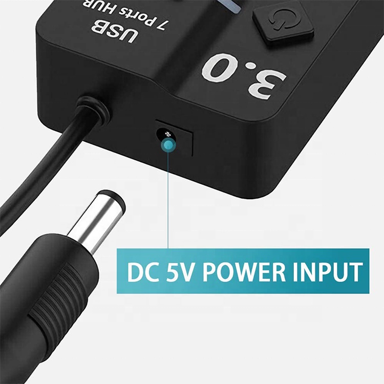 GOOJODOQ อะแดปเตอร์ฮับ USB 3.0 7 พอร์ต USB 3.0 หลายพอร์ต แบบพกพา พร้อมสวิตช์แยก LED แปลงข้อมูล 5Gbps สําหรับแล็ปท็อป PC