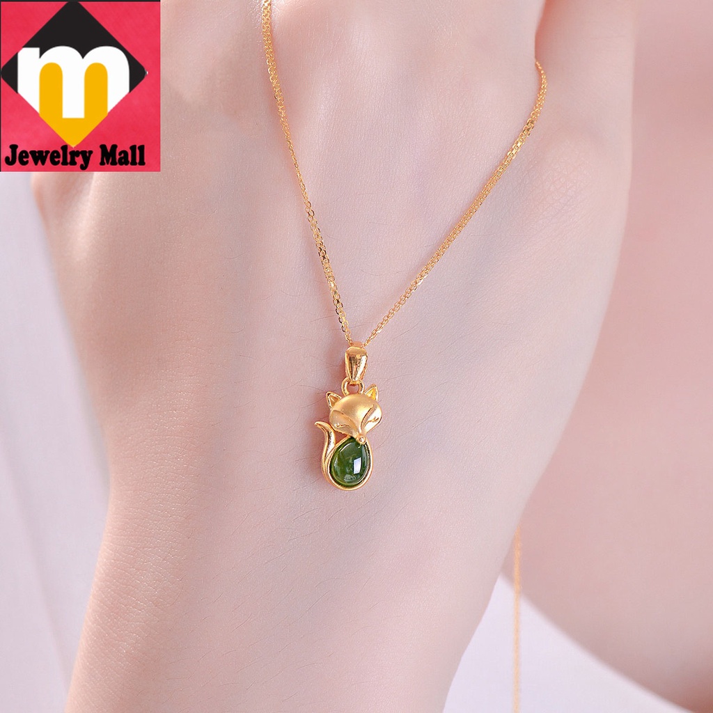 เครื่องประดับ สร้อยคอทองคํา 24K จี้หยกมรกต รูปสุนัขจิ้งจอก เหมาะกับของขวัญ สําหรับผู้หญิง