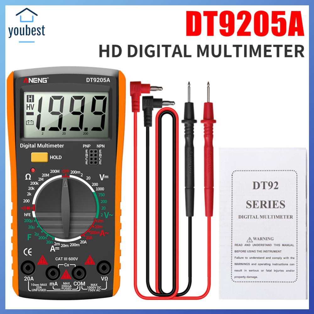 Dt9205a มัลติมิเตอร์ดิจิทัล AC DC โวลต์มิเตอร์ แอมมิเตอร์ ประจุกระแสไฟ เครื่องทดสอบ