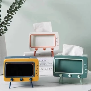 ปลีก/ส่ง (แถมสติกเกอร์) กล่องใส่กระดาษทิชชู่ รูปทีวี ตั้งโต๊ะได้ วางโทรศัพท์ได้