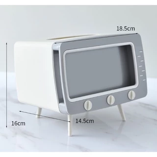 ปลีก/ส่ง (แถมสติกเกอร์) กล่องใส่กระดาษทิชชู่ รูปทีวี ตั้งโต๊ะได้ วางโทรศัพท์ได้