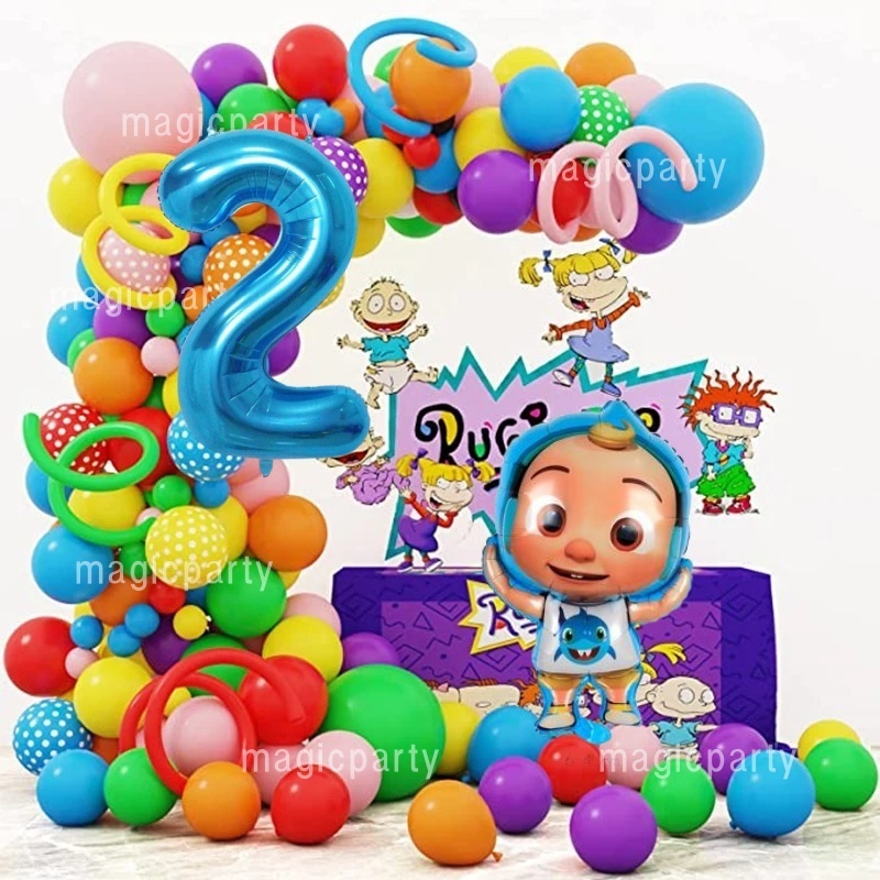 ลูกโป่ง Cocomelon ยืน JOJO บอลลูนสีฟ้า 32 นิ้ว 0-9th จํานวนลูกโป่งวันเกิดชุดตกแต่ง Boys Birthday Par