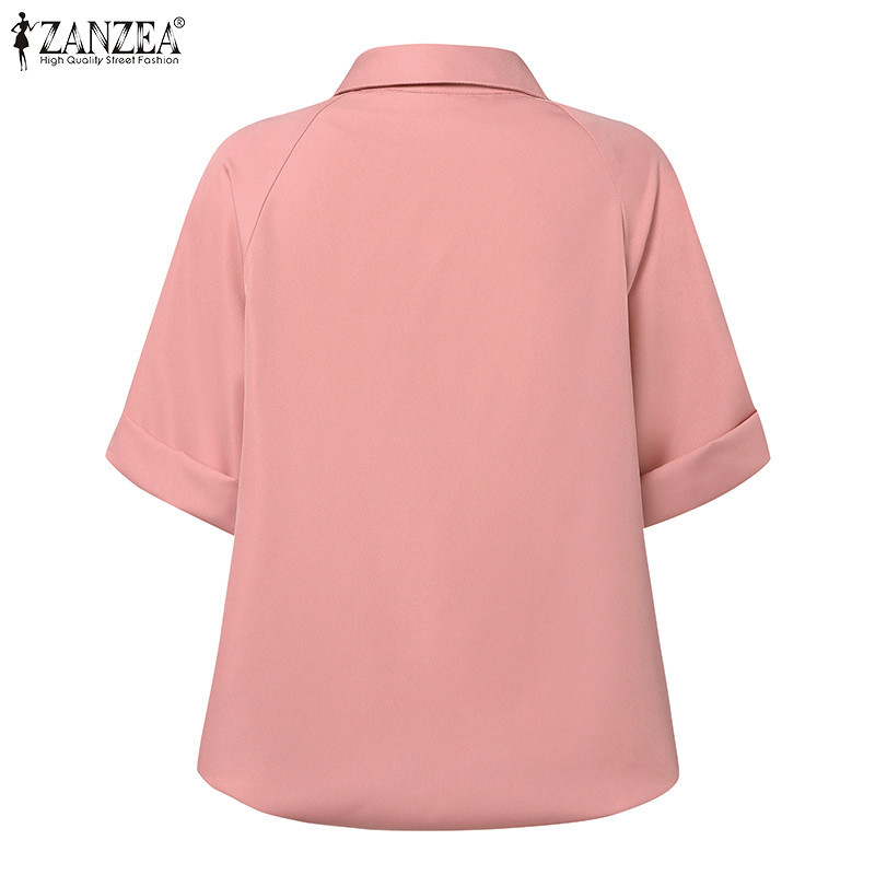 Zanzea เสื้อเชิ้ต แขนสั้น ลําลอง กระดุม สีพื้น สไตล์เกาหลี สําหรับผู้หญิง - รูปที่ 6