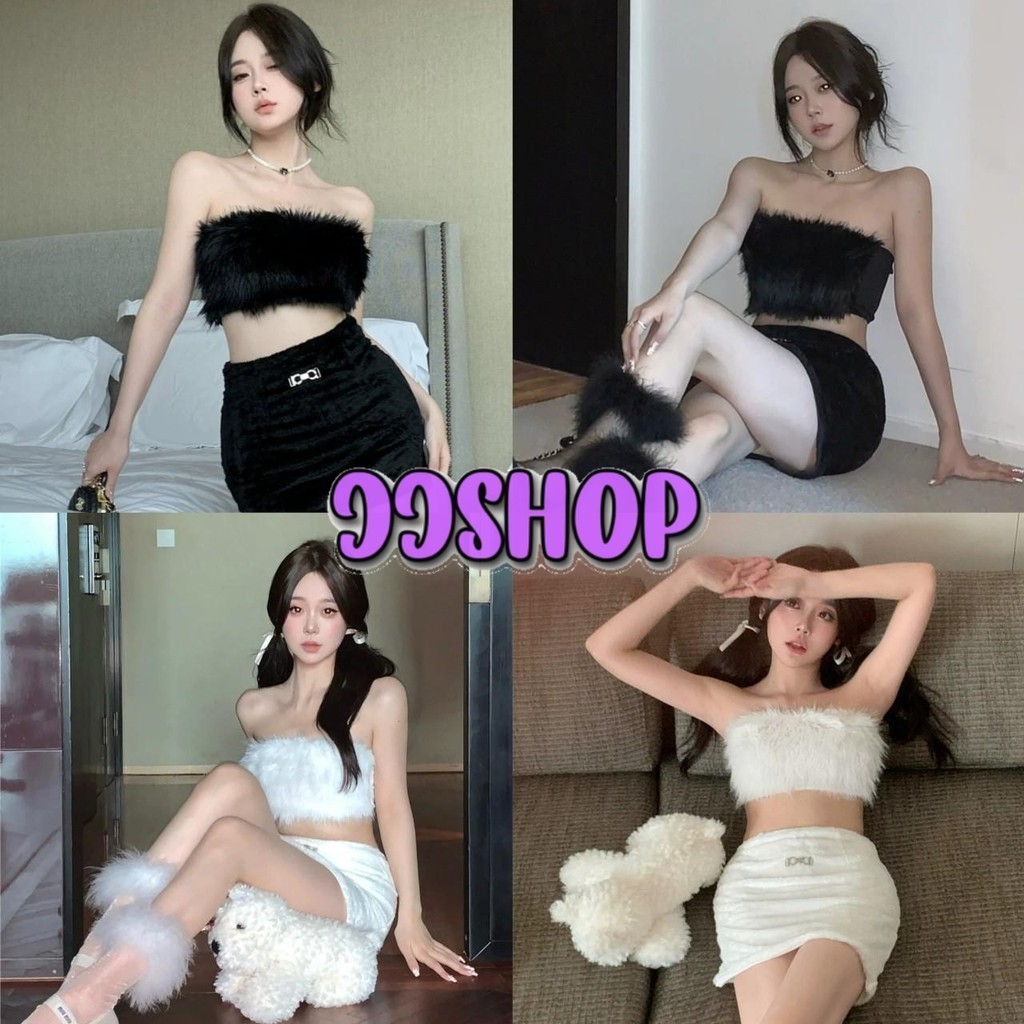 JJ Shop​ ​พร้อมส่ง เสื้อเกาะอกขนมุ้งมิ้ง 2สีสไตล์ลูกคุณ "M2128" -C