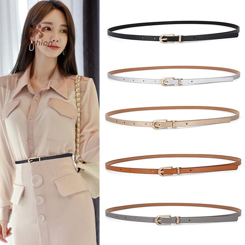 แฟชั่น 1 ชิ้น เข็มขัดผู้หญิงสีดํา/ขาว/เทา บาง ปรับได้ หัวเข็มขัดขา สําหรับชุด/กางเกงยีนส์ ฤดูร้อน