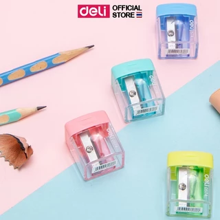 กบเหลาดินสอ 1 รู Deli รุ่น E0574 ดีไซน์มินิมอล สำหรับเหลาดินสอ ดินสอไม้ (คละสี / จำหน่าย 1 / 4 ชิ้น)