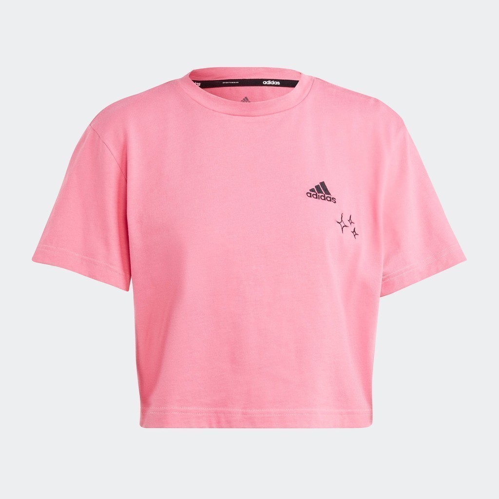 adidas ไลฟ์สไตล์ เสื้อครอปปักลาย Scribble ผู้หญิง สีชมพู IJ8742