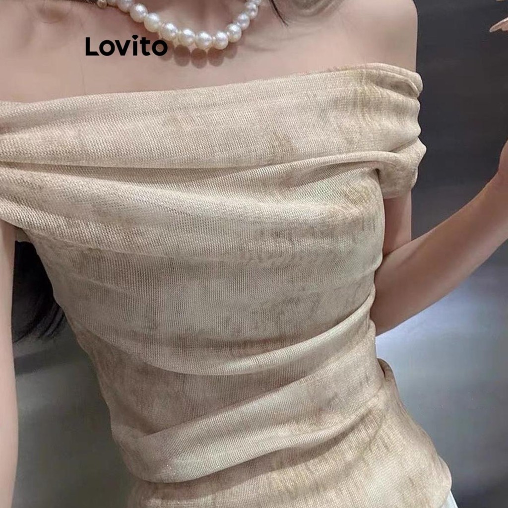 Lovito เสื้อผู้หญิง ผ้าโปร่ง ลายมัดย้อม สไตล์ลำลอง LNA66326