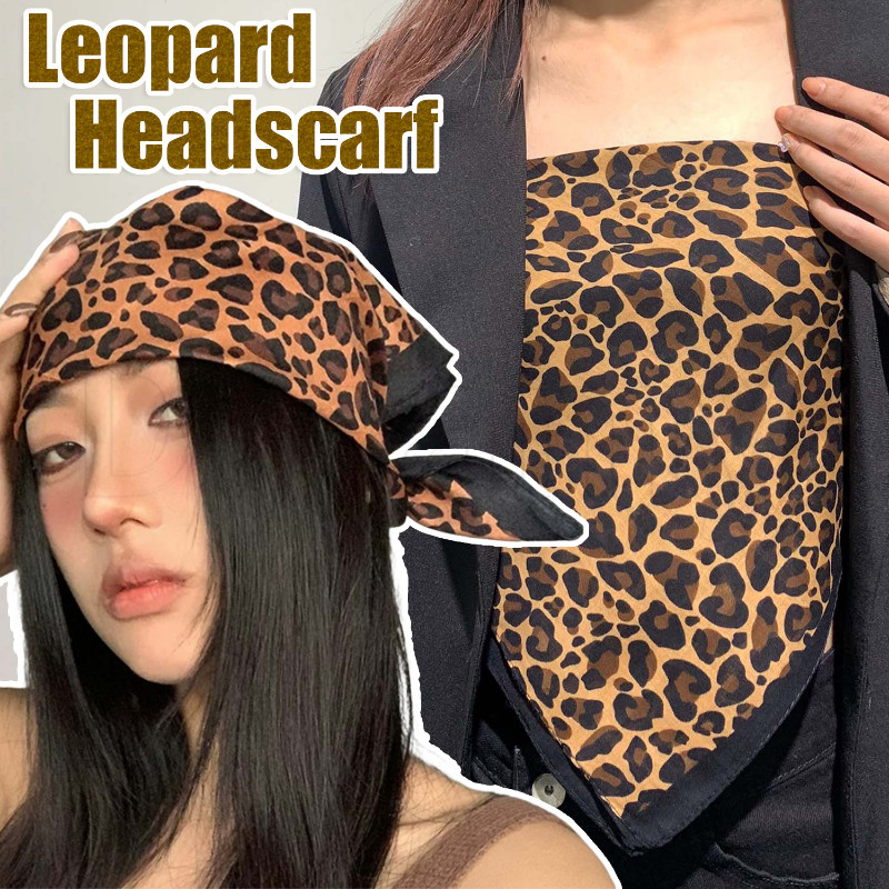 Classic Luxury Leopard Headscarf-Retro Elagant Ribbon Square Scarf-ผู้หญิงผ้าพันคอ-Dark Leopard Turb