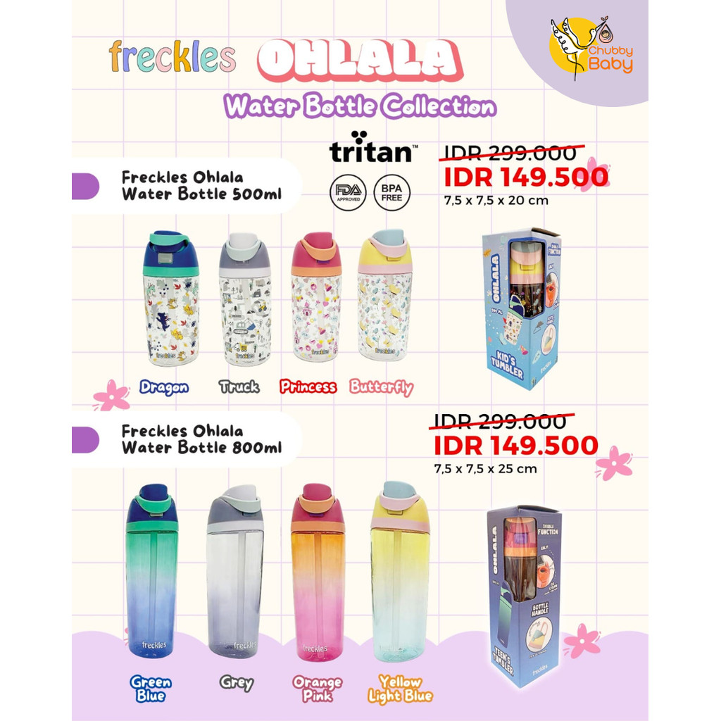 กระ Ohlala ขวดน้ํา Tritan 500ml & 800ml | ขวดหัดดื่มเด็ก