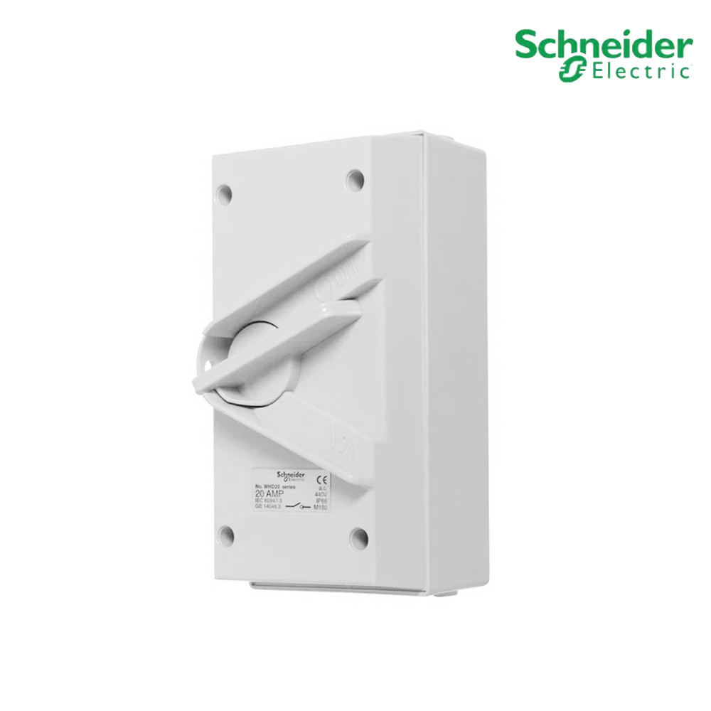 Schneider Electric สวิตช์สำหรับแยกวงจร ชนิดกันน้ำ 2 สาย 20A 440V IP66 สีเทา | WHD20_GY | PlugOn