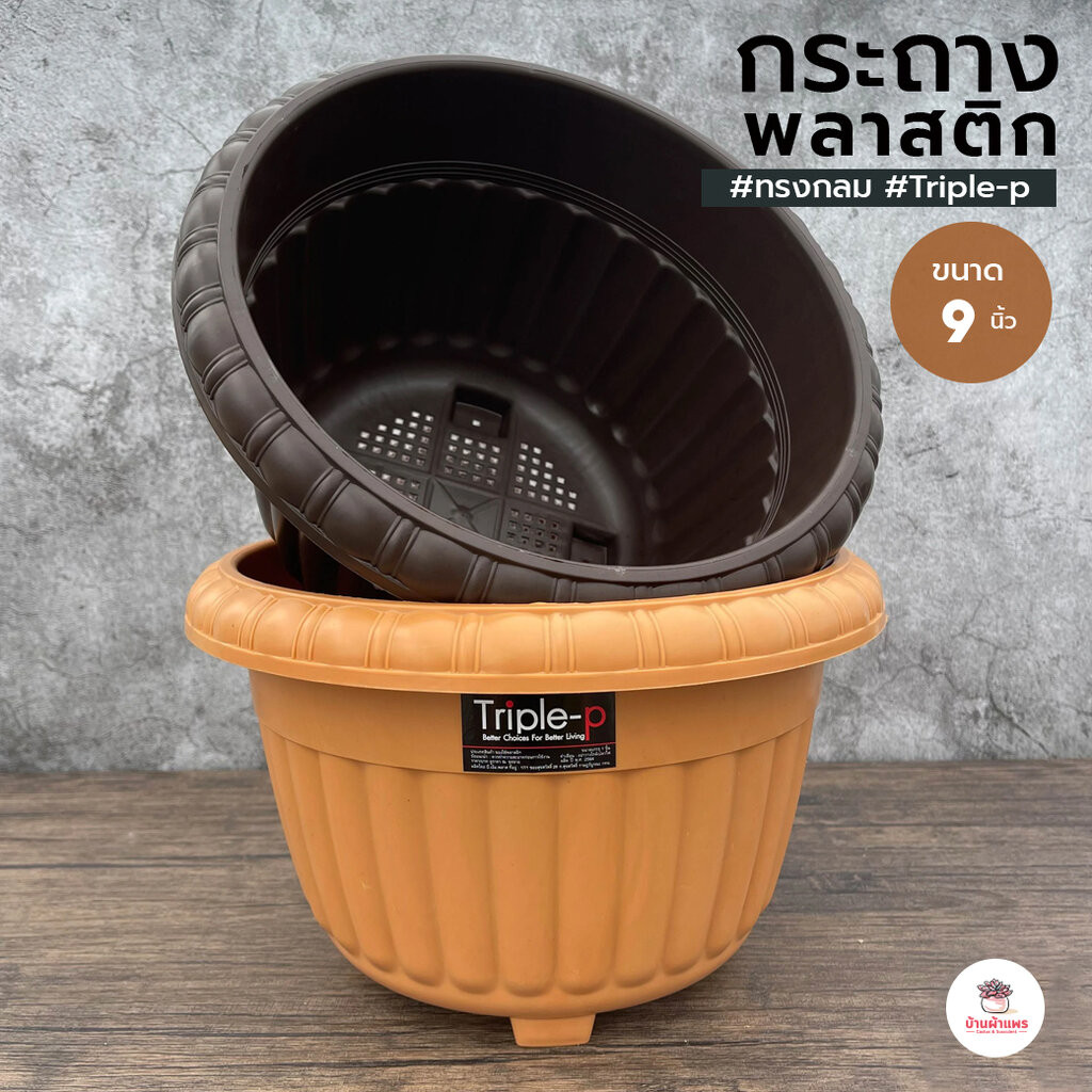 กระถาง 9 นิ้ว Triple-p #894 กระถางทรงกลม กระถางปลูกผักสวนครัว กระถางพลาสติก กระถางต้นไม้