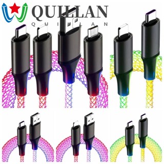 Quillan สายชาร์จเร็ว 66W 6A RGB Type C Micro USB USB 3 IN 1 อุปกรณ์เสริม สําหรับโทรศัพท์มือถือ