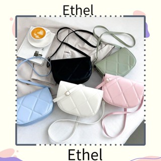 Ethel1 กระเป๋าสะพายไหล่ สะพายข้าง หนัง Pu สายโซ่ ทรงกลม สีพื้น แฟชั่นสําหรับผู้หญิง