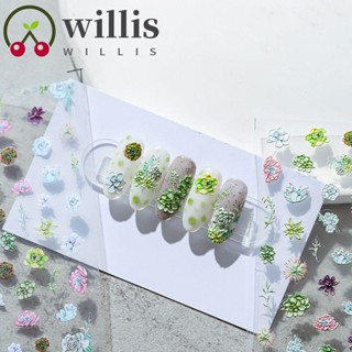 Willis สติกเกอร์ตกแต่งเล็บ ลายตัวอักษรภาษาอังกฤษ ดอกไม้ พืชอวบน้ํา สําหรับผู้หญิง