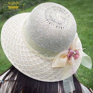 Suair หมวกกันแดด ประดับมุก ดอกไม้ ชายหาด ลําลอง แฟชั่นสําหรับผู้หญิง