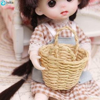 Isita ตะกร้าไม้ทอมือ สเกล 1/12 DIY สําหรับตกแต่งบ้านตุ๊กตา