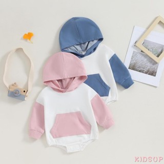 Kidsup1- ชุดรอมเปอร์ บอดี้สูท จั๊มสูท มีฮู้ด ทรงหลวม สีตัดกัน พร้อมกระเป๋า สําหรับเด็กทารกแรกเกิด เหมาะกับฤดูหนาว