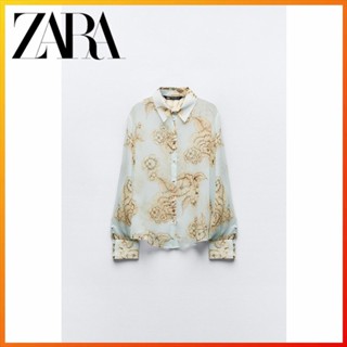 Zara ใหม่ เสื้อเชิ้ต พิมพ์ลายดอกไม้ สําหรับผู้หญิง