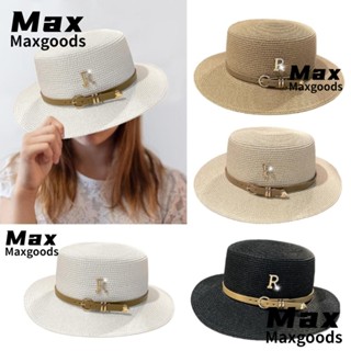 Maxg ตัวอักษร หัวเข็มขัด หมวกฟาง ฤดูร้อน ที่เดินทางมาพักผ่อน หมวกกันแดด หมวกผู้หญิง หมวกวินเทจ