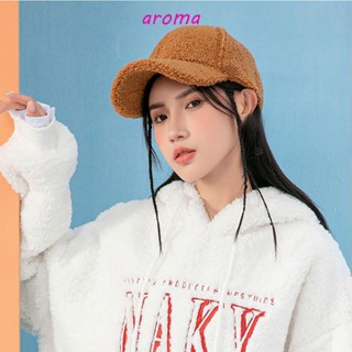 Aroma หมวกผ้ากํามะหยี่ขนนิ่ม ปักลายตัวอักษร M สีพื้น แฟชั่นฤดูใบไม้ร่วง และฤดูหนาว สําหรับผู้หญิง