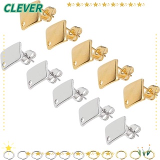 Clever ต่างหูสตั๊ด สเตนเลส ทรงสี่เหลี่ยม สีทอง สีเงิน พร้อมห่วง แฮนด์เมด สําหรับทําเครื่องประดับ