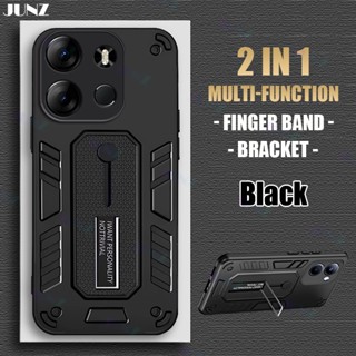 2 IN 1 เคสโทรศัพท์มือถือแข็ง อเนกประสงค์ พร้อมขาตั้งโลหะ สีดํา สําหรับ infinix Smart 7 6 2022 NFC Hot 20S 20i 11 Note 12 G96 Hot 12 Play J012-1