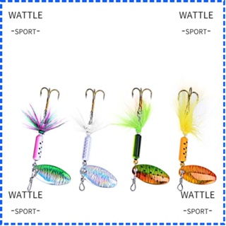 Wattle เหยื่อตกปลาโลหะ 4 สี 4 ชิ้น พร้อมตะขอขนนก โลหะเลื่อม สําหรับตกปลาเทราท์