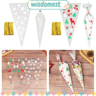 WISDOMEST ถุงกระดาษแก้ว ลายการ์ตูนคริสต์มาส สําหรับใส่ขนม เบเกอรี่ ปาร์ตี้ 100 ชิ้น