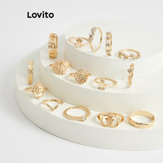 Lovito ชุดแหวนโลหะ พิมพ์ลายชนเผ่า ลําลอง สําหรับผู้หญิง 15 ชิ้น L63AD032 (สีทอง)