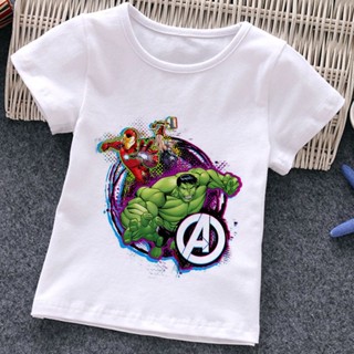 เสื้อยืดแขนสั้น พิมพ์ลายการ์ตูน Spiderman Marvel Hulk แฟชั่นฤดูร้อน สไตล์ฮาราจูกุ สําหรับเด็กผู้ชาย