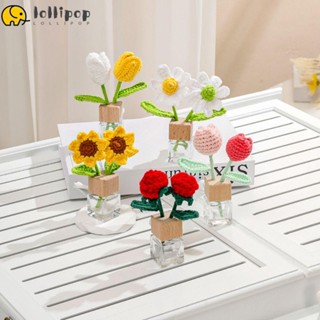 Lollipo1 ช่อดอกทานตะวันถักนิตติ้ง แฮนด์เมด DIY สําหรับตกแต่งรถยนต์ งานแต่งงาน