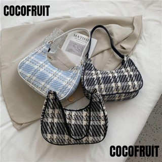 Cocofruit กระเป๋าถือ กระเป๋าสะพายไหล่ ผ้าแคนวาส หนัง PU แต่งซิป ลายสก๊อต ดวงจันทร์ ปรับได้ แฟชั่นเรียบง่าย สําหรับสตรี